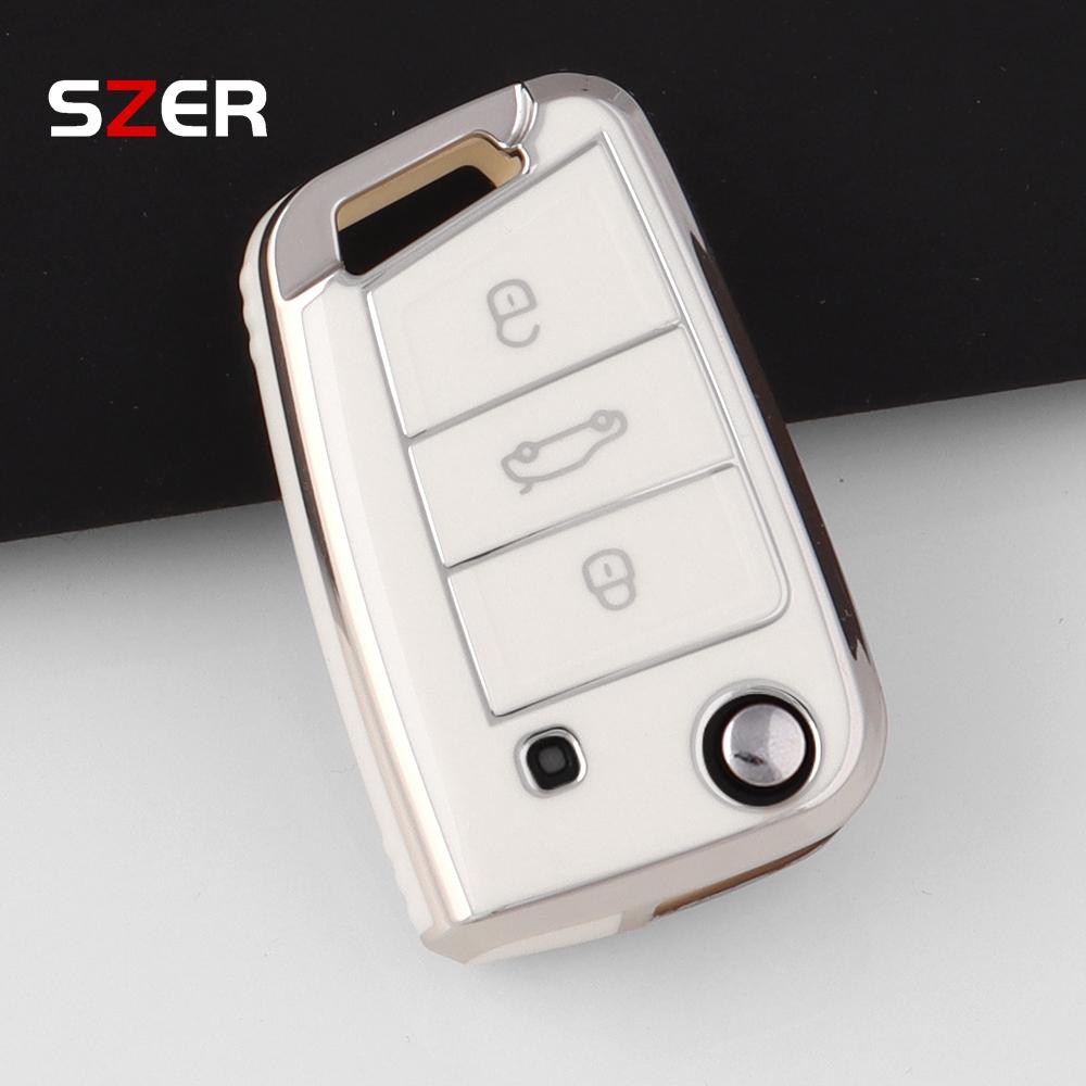 TPU Car Flip Key Case Cover Shell For VW Volkswagen Golf 7 MK7 Tiguan MK2 For Seat Ateca Leon FR Ibiza For Skoda Octavia Kodiaq