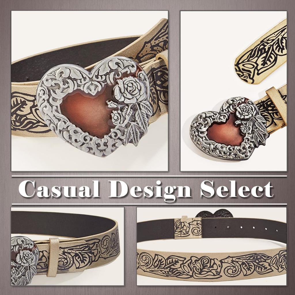 [One Limitation] Belt Buckle Heart Retro Rose Casual Fashion Men's Women's BP921 (Beige)