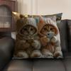 Cute Cat Holding Phone Cushion Cover Natural Linen Organic Fabric DoubleSided Printing Sofa Home Decor Gift Pillow Case