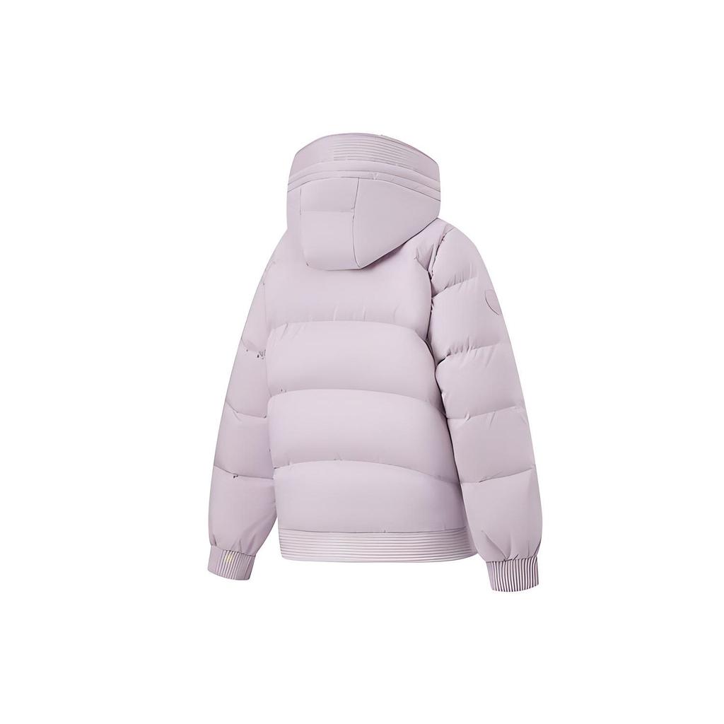 Li Ning Fitness Series Solid Color Water Resistant Anti Static Loose Fit Hooded Down Jacket Women Outerwear Silk-Purple AYMT094-2