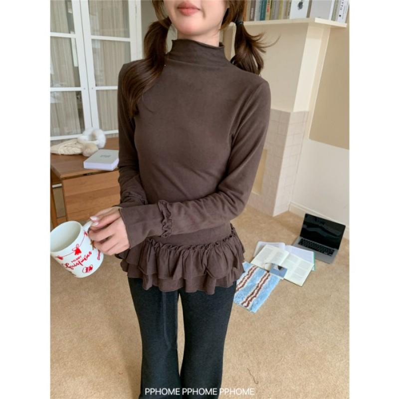 Womens Ballet Style Semi-High Neck Long Sleeve Top Fitted Thickened De Base Layer Winter