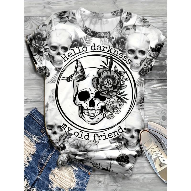

Women s Skull Print Casual Round Neck Short Sleeve T-Shirt S