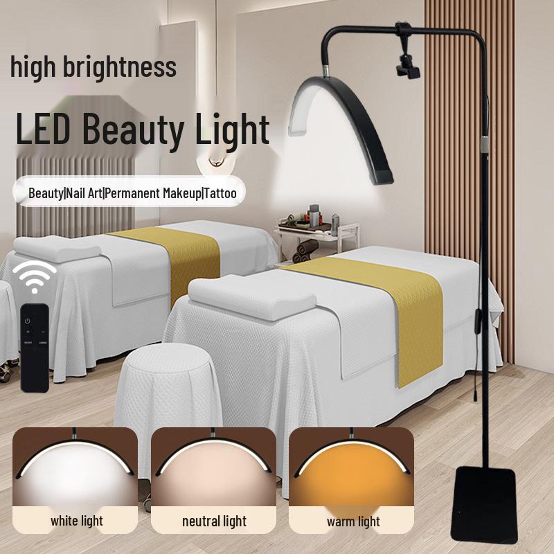 Beauty Salon Multi-Angle Half-Moon Floor Lamp for Manicure, Eyelash, Tattoo, Eyebrow, & Facial Lighting