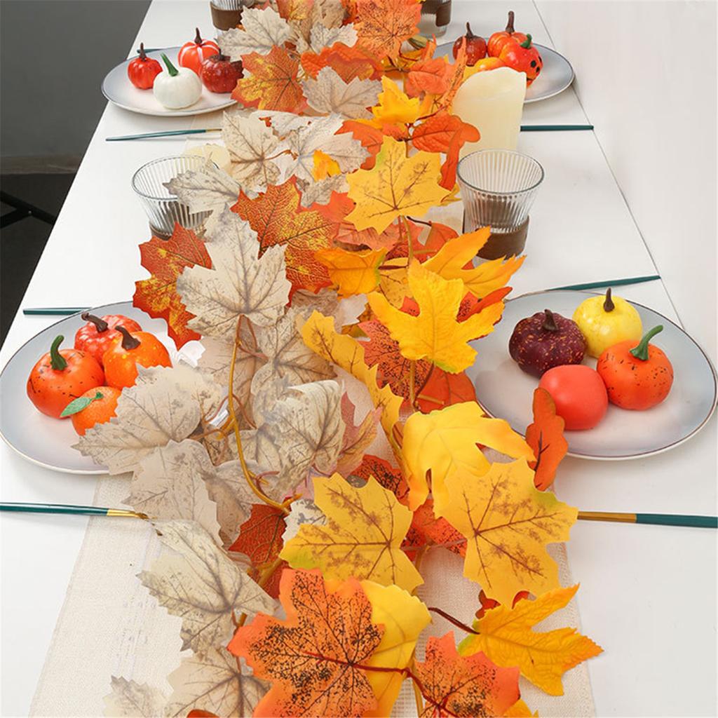 2Pcs Artificial Autumn Fall Maple Leaf Garland Artificial Maple Leaf Vine Garland Fall Leaves Decor Garland for Home Garden