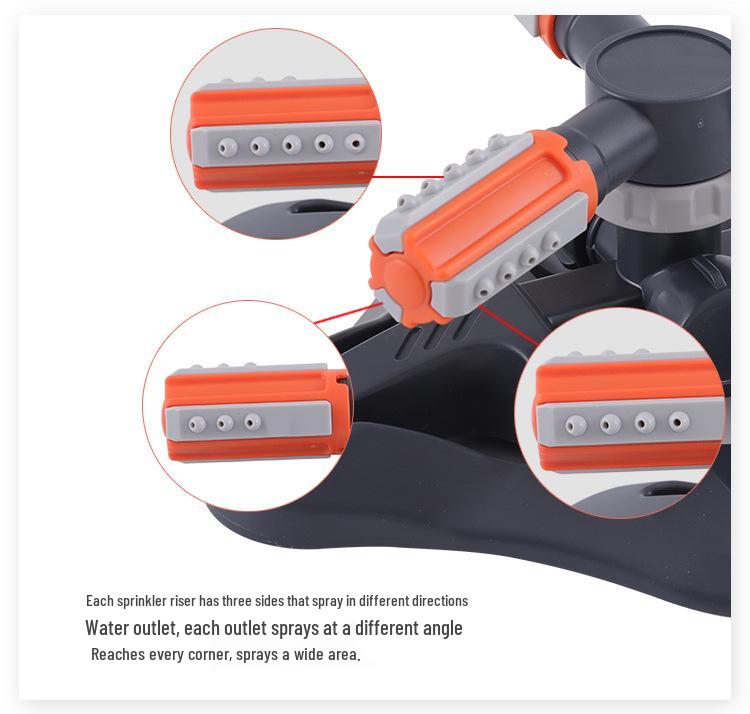 Multi-Function Plastic Three-Arm Garden Sprinkler, Water-Powered Automatic Rotation