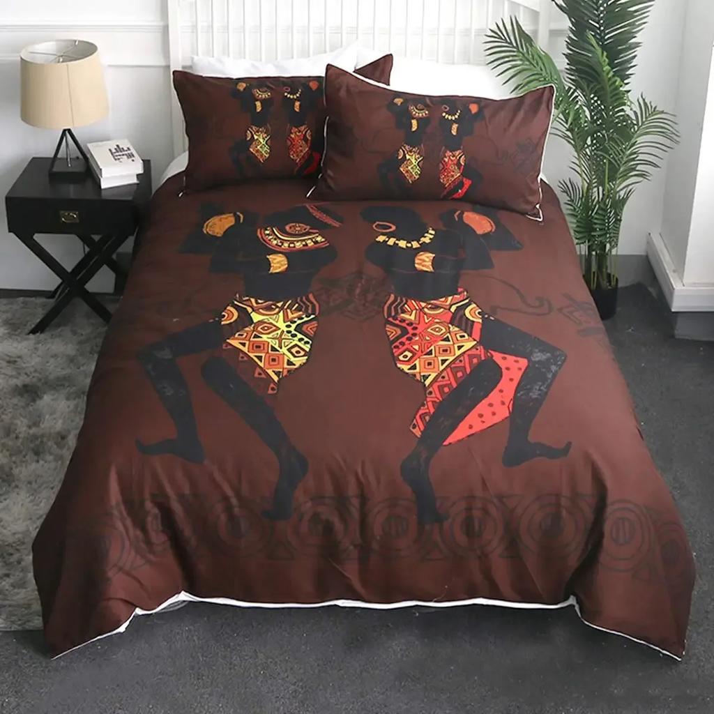 African American Duvet Cover Set Afro Bedding Set Black Women In Ethnic Dress Bed Set Tribal Modern Urban Home Decor King