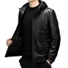 Autumn and winter new men's cowhide leather jacket fashion casual top hooded leather jacket trendy