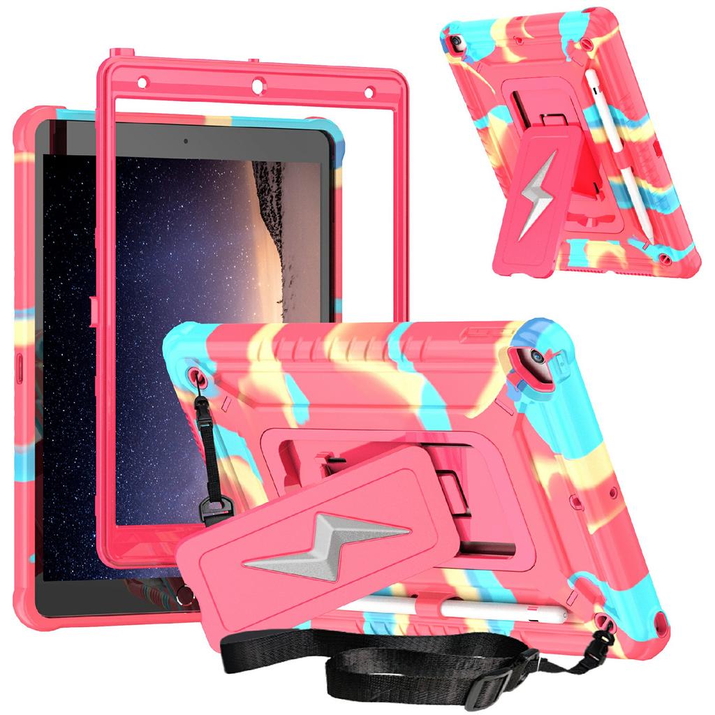 Tablet Case For iPad 10.2 (2021)/(2020)/(2019)/Pro 10.5-inch (2017) Kickstand PC + Silicone Cover with Shoulder Strap