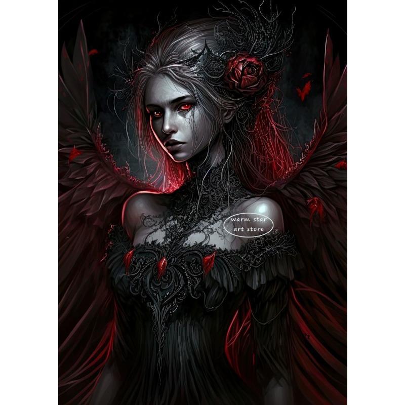 Dark Gothic Fairy Elf Fairy Underwater Mystical Fairy Flower Wing Poster and Print Canvas Painting Wall Art Pictures Home Decor