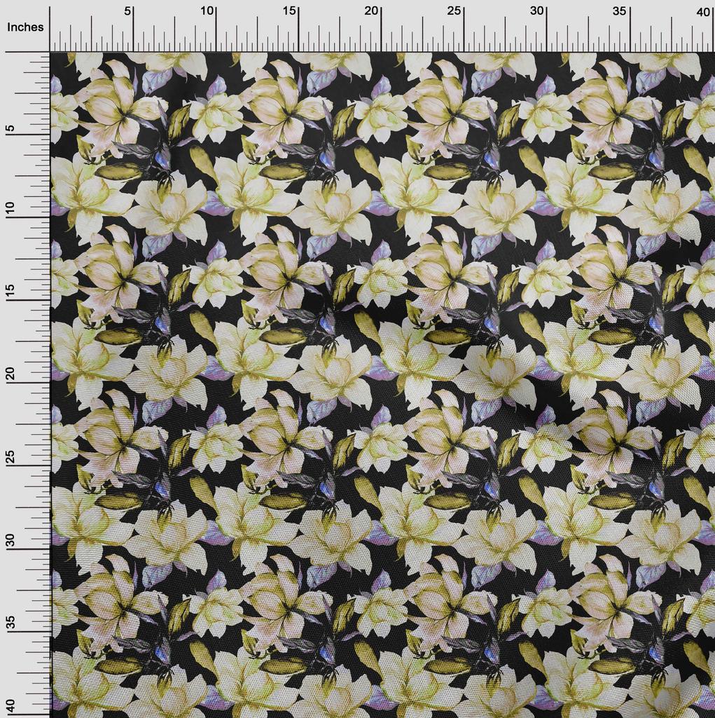 oneOone Georgetta Wiskoza Czarna Tkanina Kwiaty Projekty Rękodzielnicze do Szycia Nadruki na Tkaninie na Metry 42 Cale