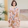 Women's Floral Print Cotton Silk Knee-Length Dress - Plus Size, Short Sleeve, Lightweight & Loose for Middle-Aged & Elderly