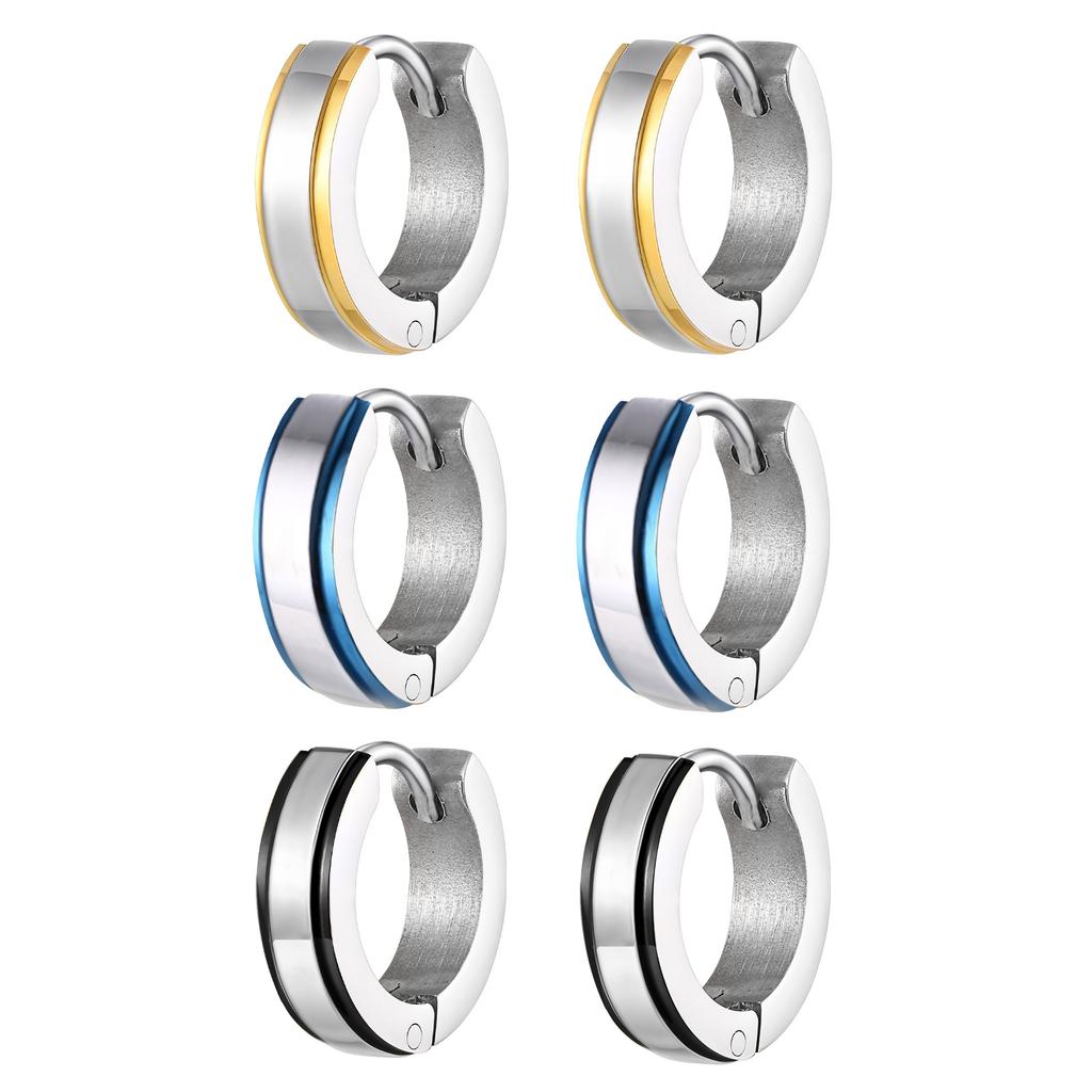Fashion Punk Huggies Earrings for Men, Silver Color Stainless Steel Small Hoop Earring, Hypoallergenic Piercing Jewelry