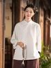 25 Autumn Retro Stand Collar Women's Cotton Linen Shirt with Frog Buttons - Zen Tea Ceremony Style