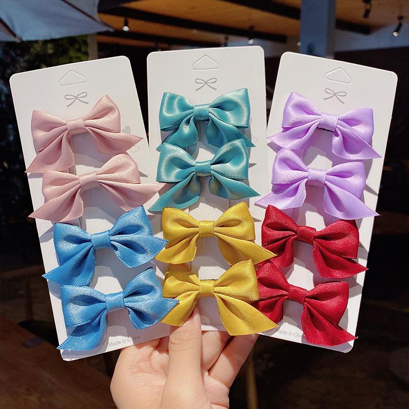 2pcs/set Solid Bow Hair Clips For Girls Sweet Hair Ornament Kids Hairpins Barrettes Hairgrip Children Fashion Hair Accessories