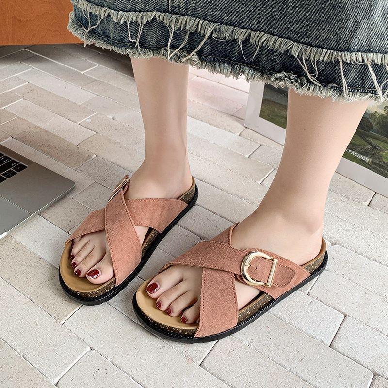 One-word Drag Versatile Casual Beach Shoes Sandals Slippers Women's Flat Bottom New Summer Wear Retro