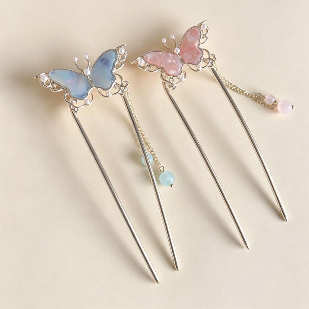 Butterfly U-Shaped Xiuhe Hairpin - Ancient Style High-End Wooden Hair Accessory