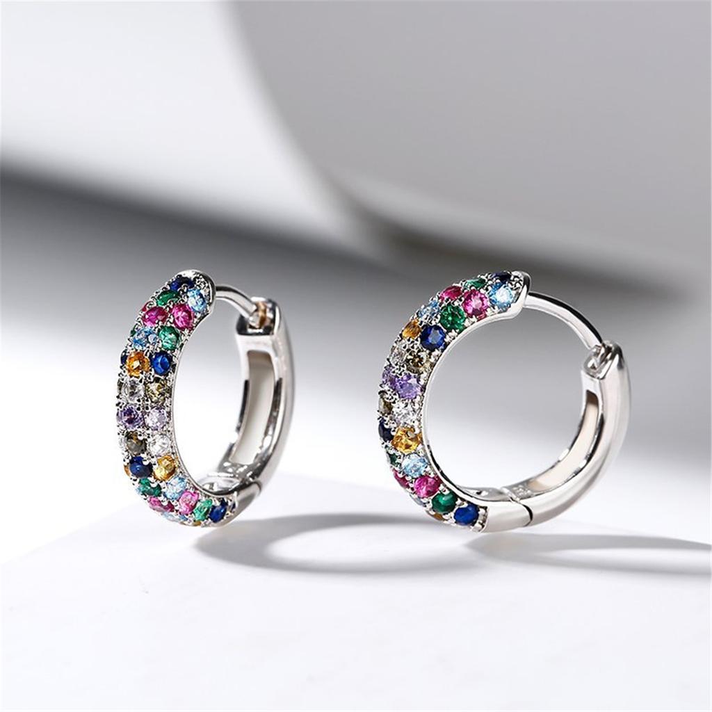 Boucles d'oreilles manchette d'oreille en zircone arc-en-ciel pour femmes, en alliage, boucles d'oreilles en strass étincelants pour tenue décontractée et de fête, accessoire de mode