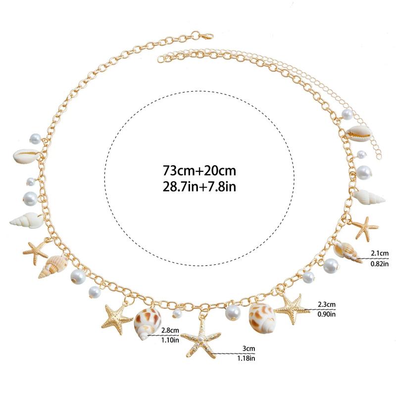 Bohemian Ethnic Style Starfish Conch Pearl Adjustable Chain Belt  Beach Holiday Gift Accessories