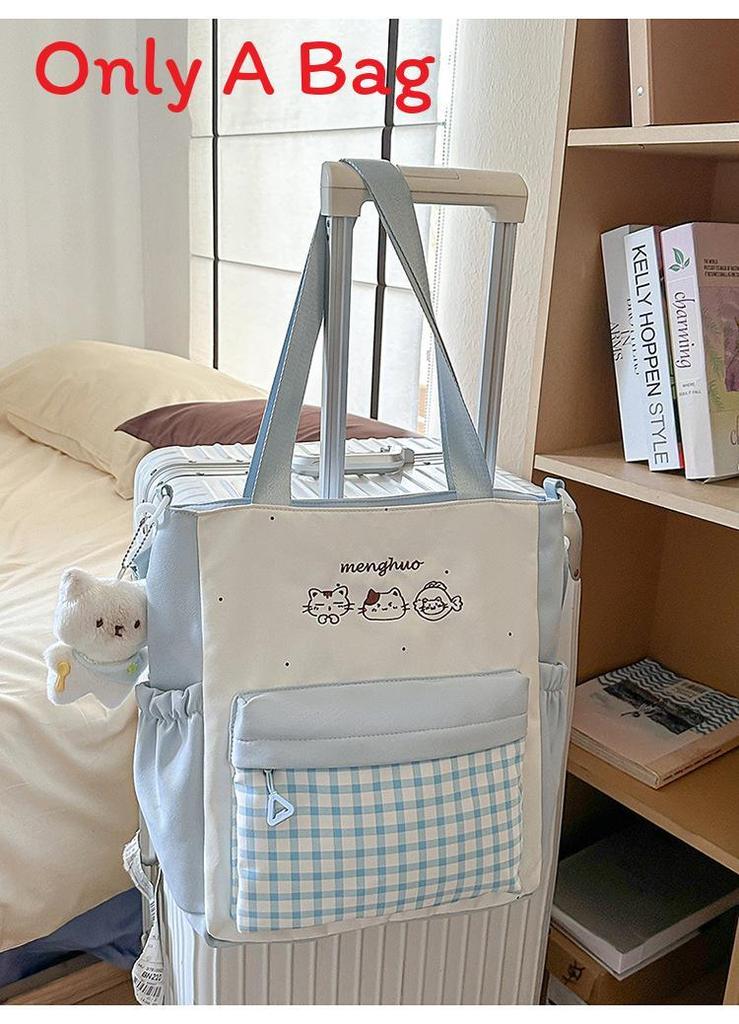 Cute Cat Pattern Crossbody Bag For Students With Embroidery And Zipper Closure