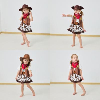 Cowgirl Rollenspiel Outfit für Mädchen 4-teiliges Western-Themenkostüm Weste Hose Hut und kurzer Rock