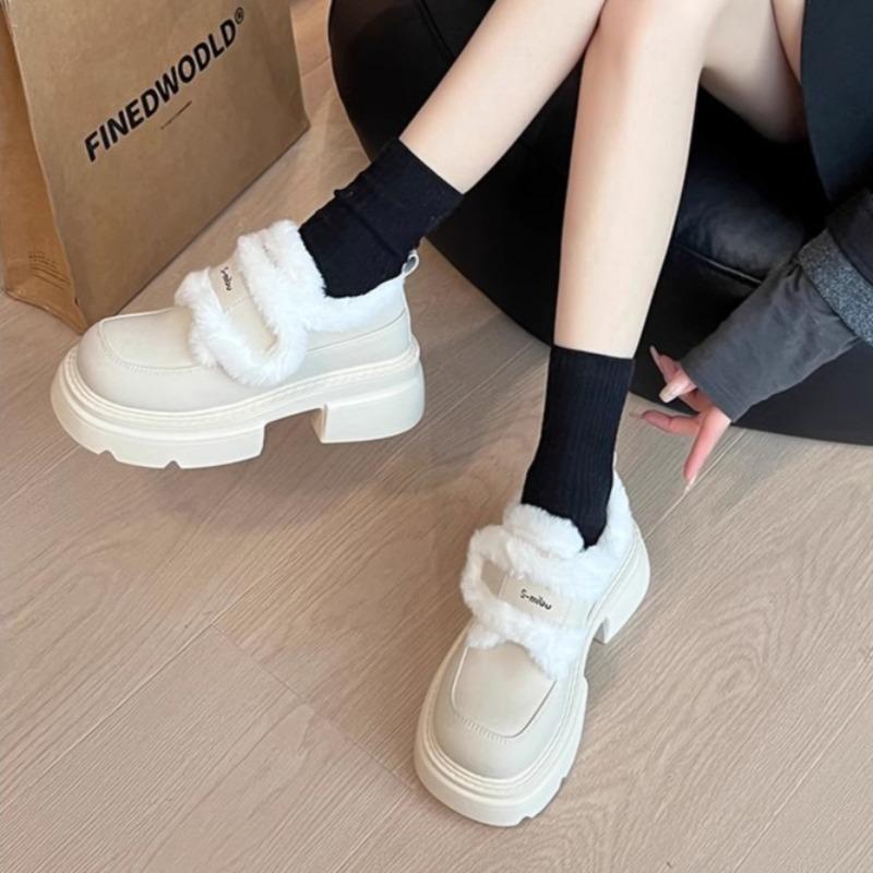 Fashion Womens Winter Warm Snow Boots New Thick-soled Cotton Lolita Mary Jane Leather Shoe Trendy Black Platform Ankle Boots Women Botas