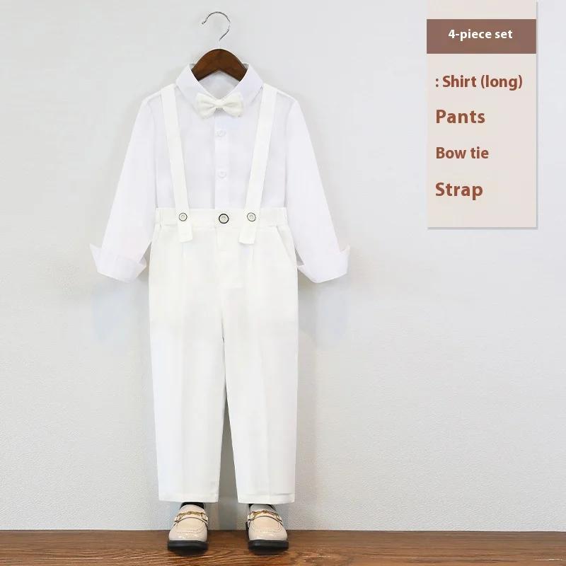 Dětský narozeninový smokingový oblek Letní britský styl Chlapecký svatební oblek Set Bílý Elegantní Dětské sborové vystoupení Formální oblečení 6 8 L