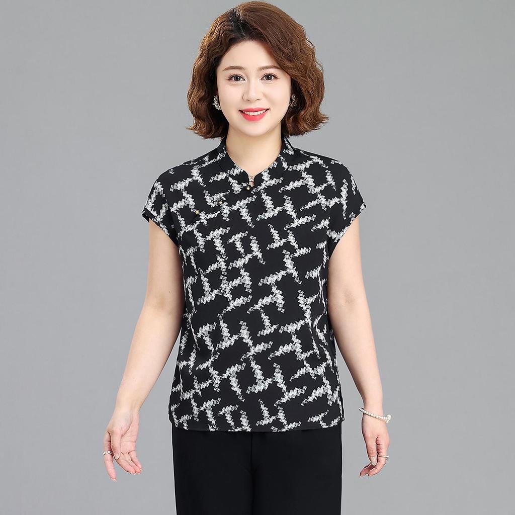 2026 Stylish Printed Short-Sleeve Top for Middle-Aged and Elderly Women - Loose, Slimming, Versatile.