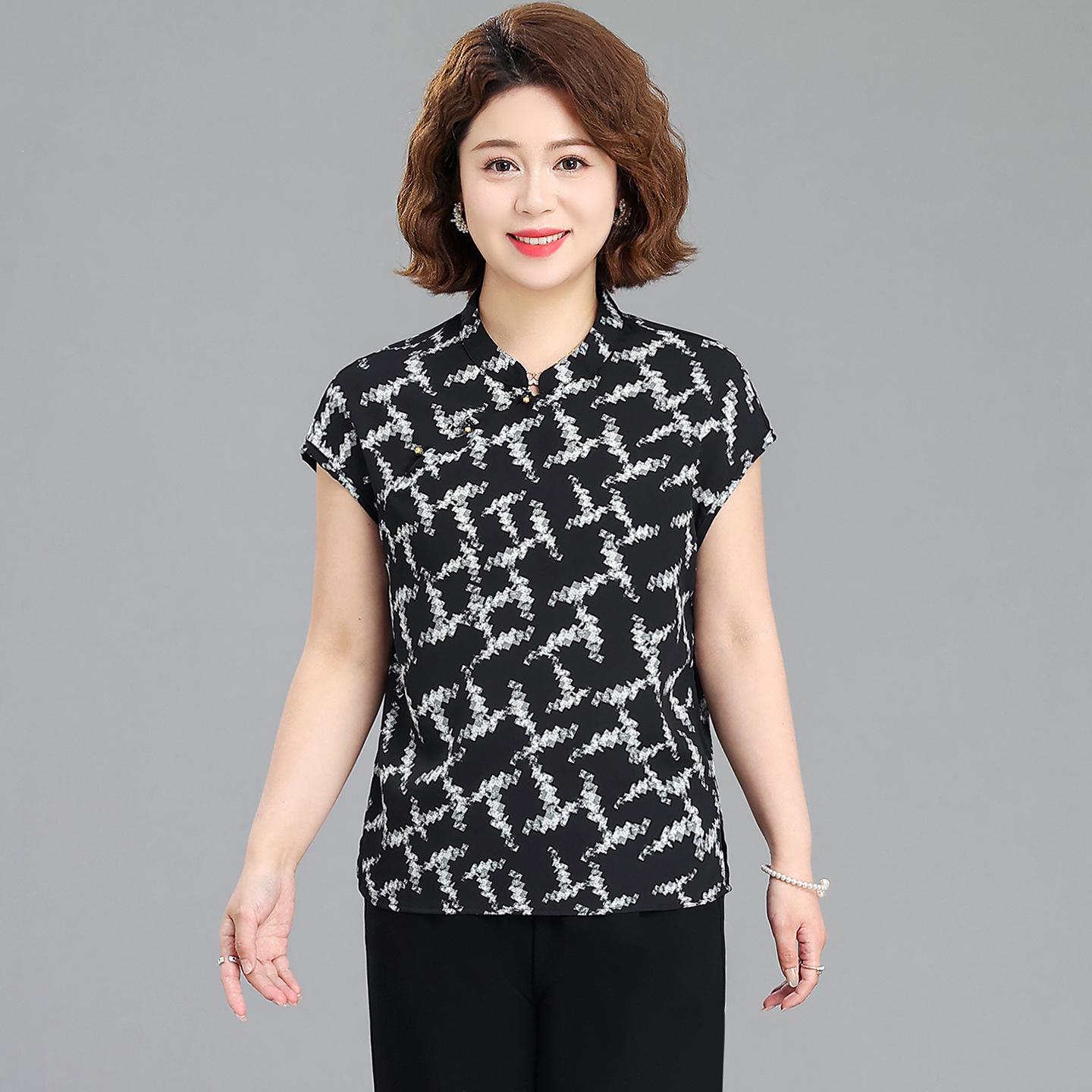 

2026 Stylish Printed Short-Sleeve Top for Middle-Aged and Elderly Women - Loose, Slimming, Versatile. 4XL [135-150 jin]