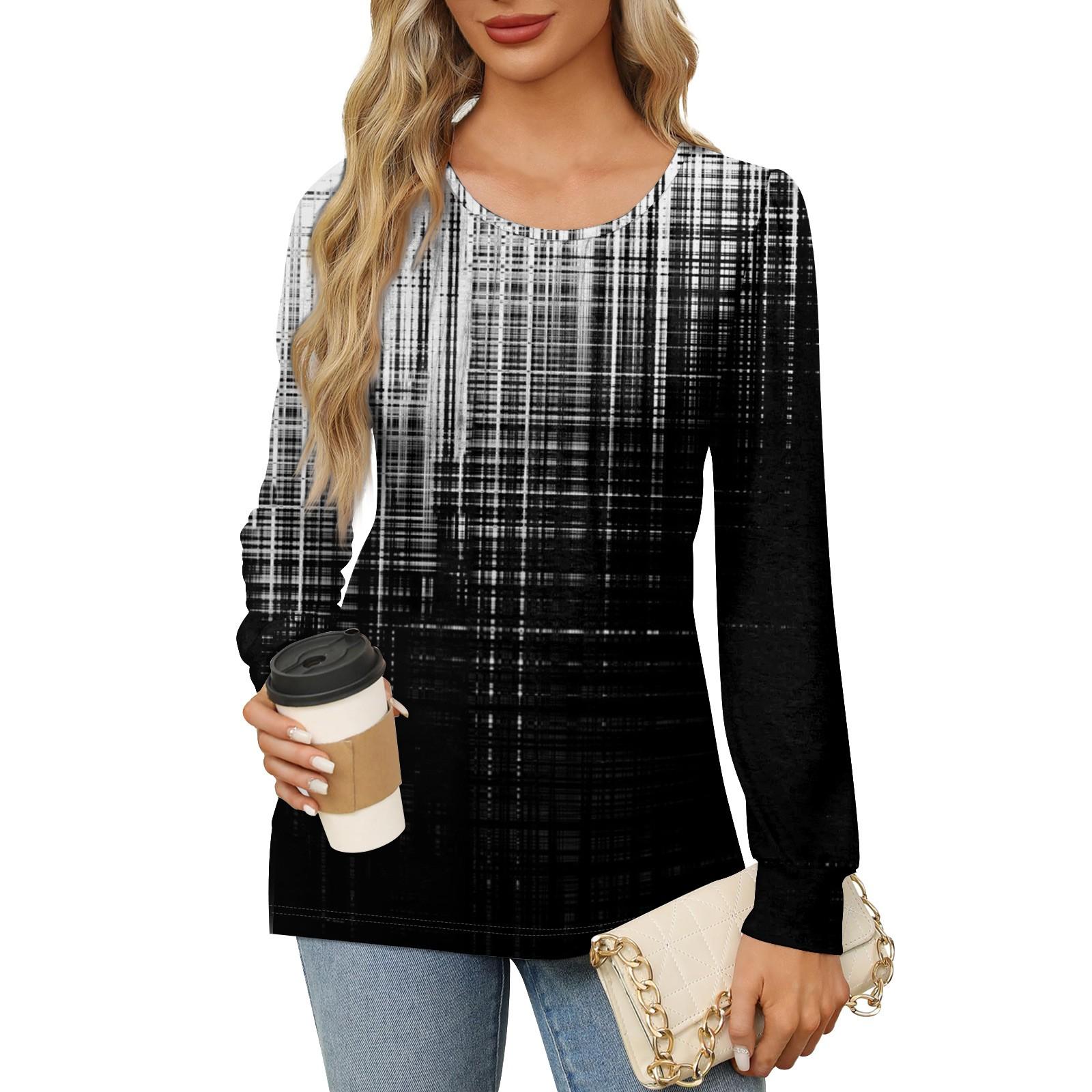 

Женская повседневная плиссированная футболка с круглым вырезом и длинными рукавами с градиентным принтом XXL