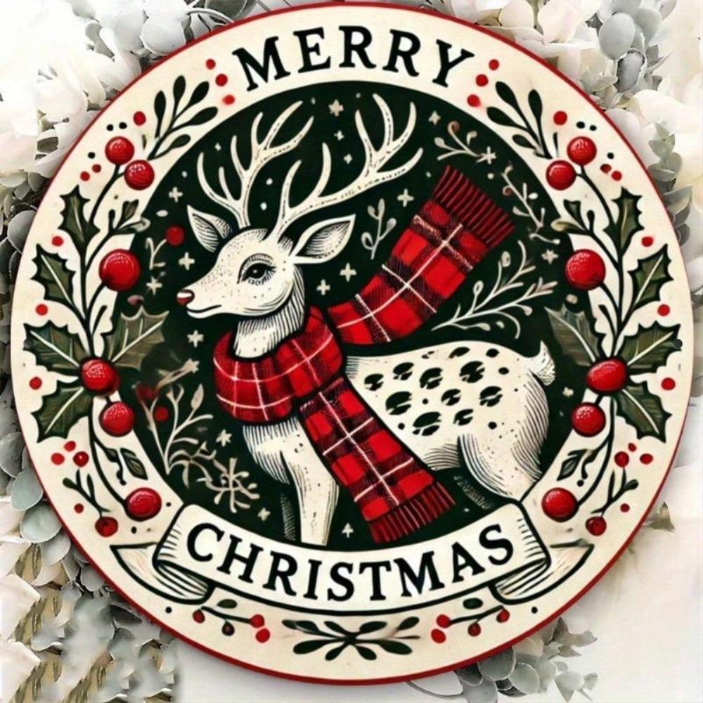 Reindeer Metal Tin Sign Wall Art Decor 8x8 Inch Round for Bar Cafe Club Kitchen