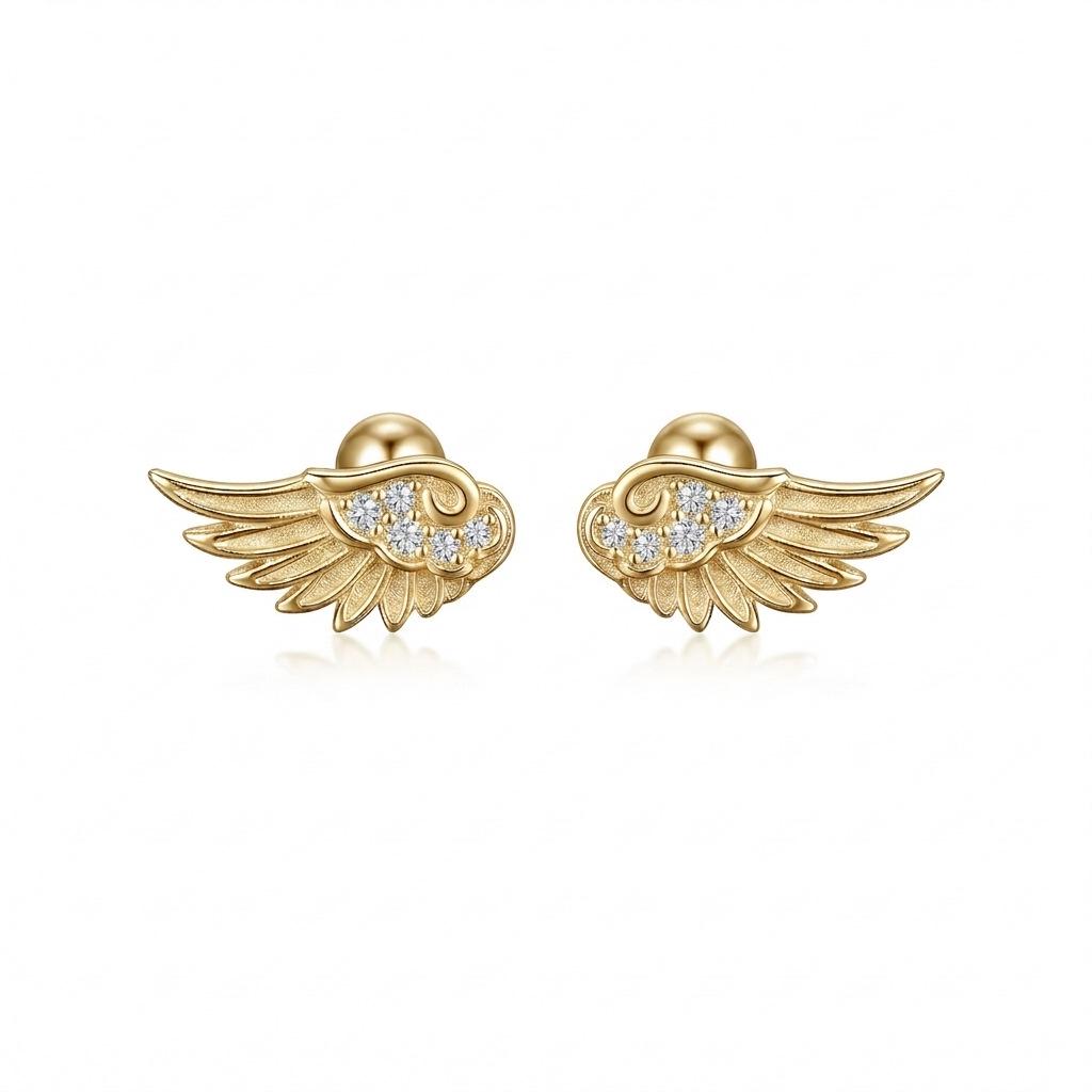 Vintage Zircon Angel Wing Earrings for Women - Luxurious Cross Design Ear Bone Stud