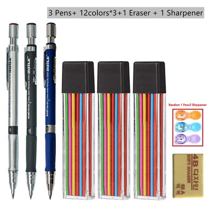 2.0mm Mechanical Pencil Black/Color Lead Refill Sketching Pencil Art Sketch Painting Writing Tool For School Office Stationery