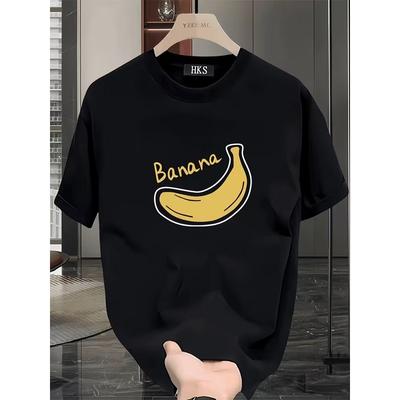 European Sizes Men'S T-Shirt with Banana Print - Casual Round Neck, Short Sleeves, Regular Fit, a Summer Essential, Everyday T-Shirt