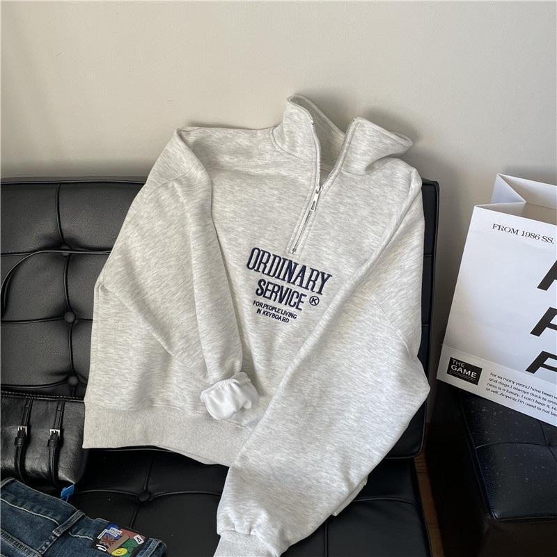 Women's Half Zip Hoodie Letter Print Loose Casual Long Sleeve Sweatshirt