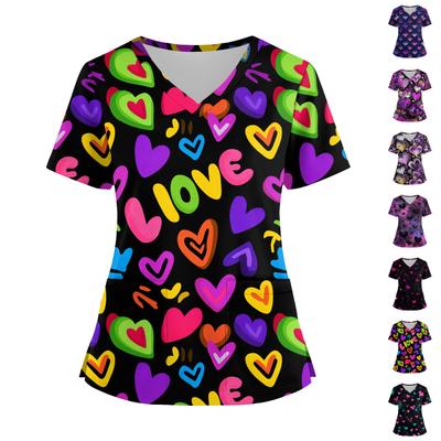 Women's Fashion V-Neck Short Sleeve Overalls With Pockets  Print Tops  Clothes