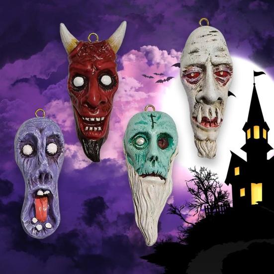 

4 шт. подвески-призраки на Хэллоуин, готическая маска демона, смоляное произведение искусства, украшение для вечеринки в доме с привидениями, настенное украшение для автомобиля и дерева, подвесные украшения Sets