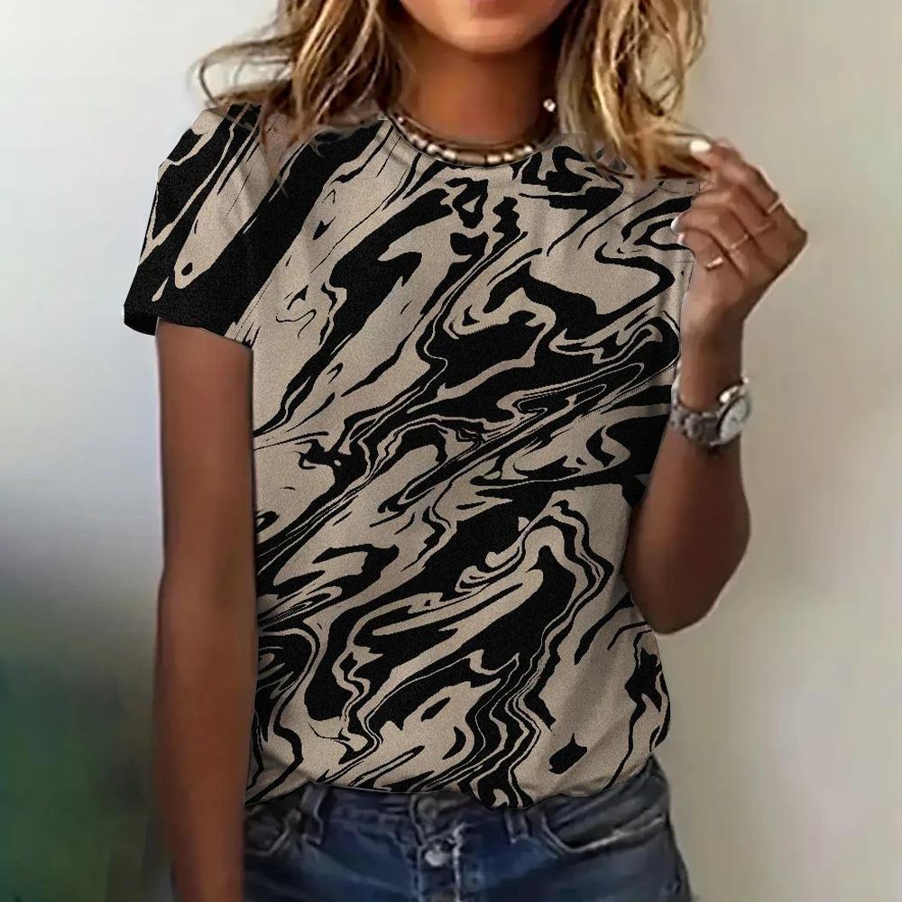 

Женская футболка с круглым вырезом, с коротким рукавом, летний модный топ, в полоску, свободная, повседневная одежда, женская футболка Y2K уличный стиль 6XL