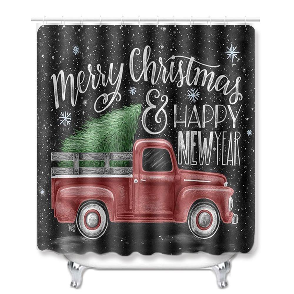 Christmas Shower Curtain Floor Mat Combination Four-Piece Set Bathroom Toilet Carpet Shower Room Mat Foot Mat