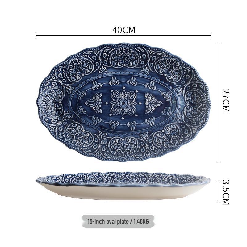 European Baroque Embossed Ceramic Dinner & Soup Plate Set