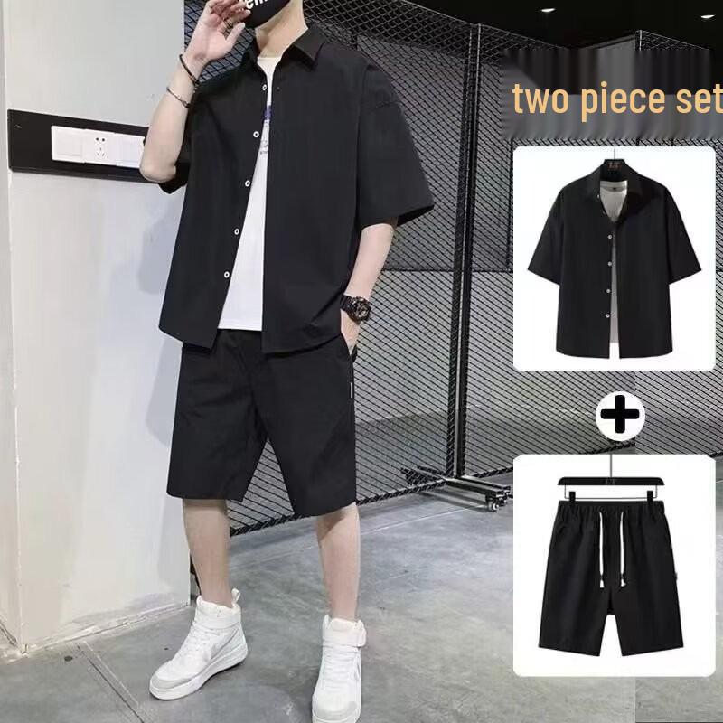 2024 Men's Trendy Casual Two-Piece Short-Sleeved Shirt and Shorts Set