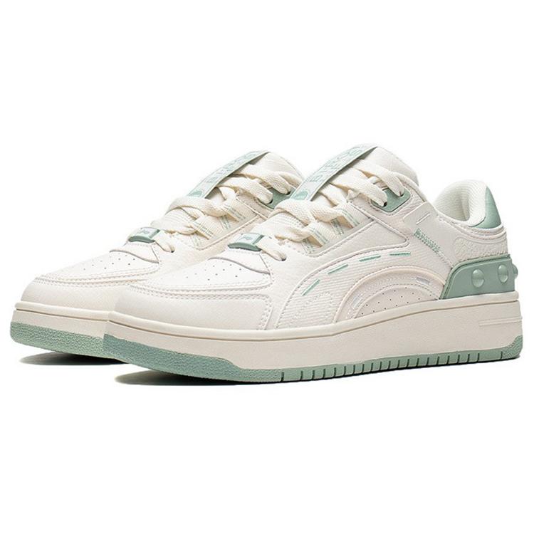 Li Ning Lightweight Abrasion Resistant Low top Skateboard Shoes Women's White Green AGCS248-3