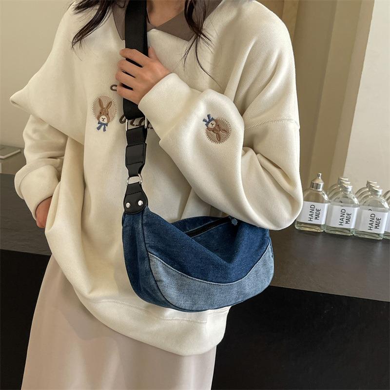 Denim Dumpling Bag Hundred Trend Shoulder Bag Fashion Color Collision Crossbody Bag