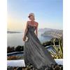 Ladies Summer New Sexy Chest Wrapped Bronzing Party Dress Solid Color Elegant Casual Big Swing Decoration Design Long Skirt