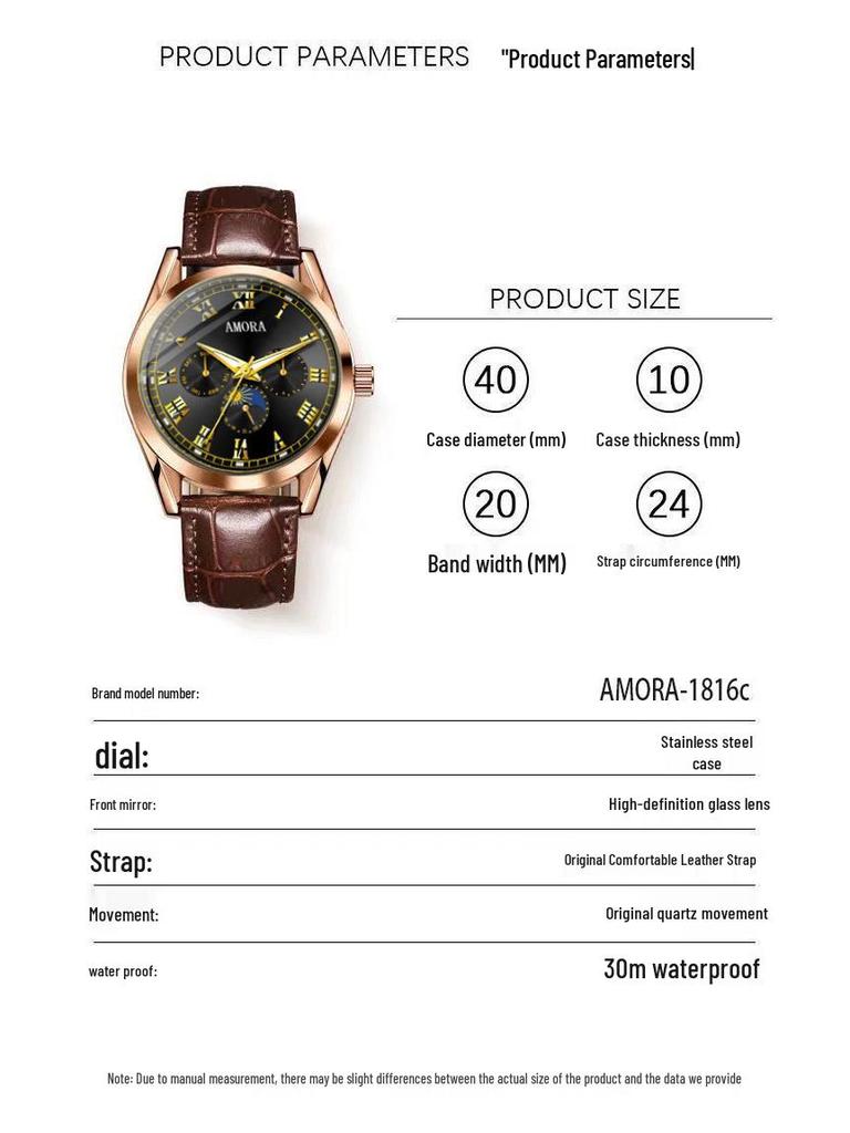 Pánské módní luminiscenční quartzové mechanické hodinky s koženým řemínkem a kolíčkovou sponou - Vodotěsné náramkové hodinky