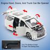 1:32 Alphard Coaster Miniature Model Toys Diecast Alloy Car Doors Opened Sound Light Pull Back Trendy Ornaments for Friend Gifts
