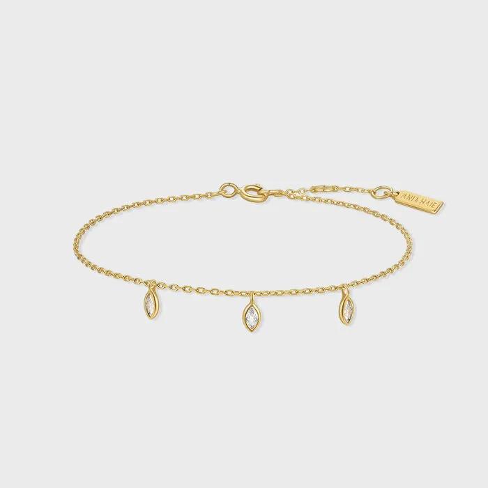 Gold Sparkling Triple Station 925 Silver Bracelet B066-02G.