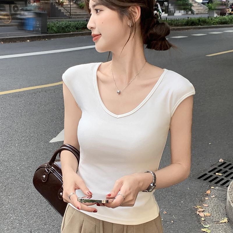 Stilvolle Weste Eleganz Mode Lässig H109 Liebe Kragen T-Shirt Damen Sommer Weiß Slim Dünn Einfarbig Vielseitig Ärmellos Unterhemd Unterteile