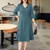 ZANZEA Women Casual V-Neck Solid Color Short Sleeve A-line Dress