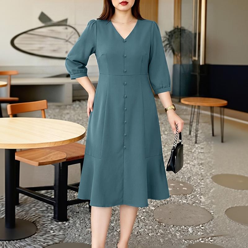ZANZEA Women Casual V-Neck Solid Color Short Sleeve A-line Dress