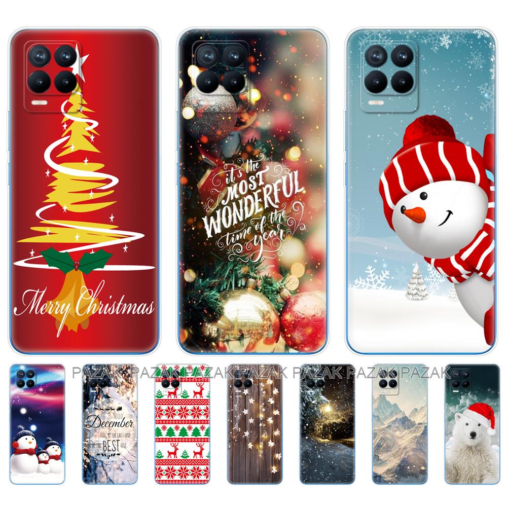 Für Realme 8 Hülle 6,4 Zoll Rückseitige Telefonabdeckung Für Realme 8 Pro OPPO Realme8 4G RMX3085 Stoßstange Winter Weihnachten Schnee Baum Neujahr